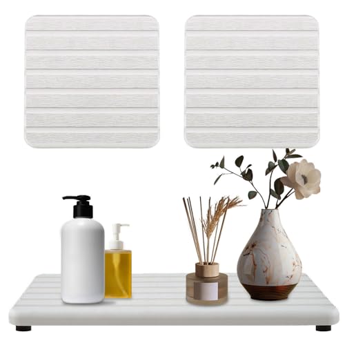 Ankzon Diatomite Absorbent Coasters Set - 3 PCS Grooved Stone Tray for Home