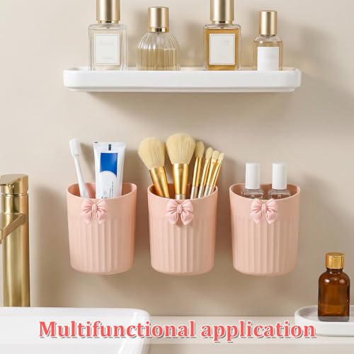Exclaith Pink Wall-Mounted Makeup Brush Holder with Bow