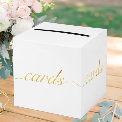 Gold Foil White Card Box for Weddings & Parties - 7.9"