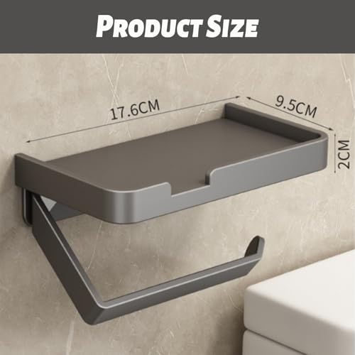 LERAO Adhesive Toilet Paper Holder with Phone Shelf - Matte Black Aluminum