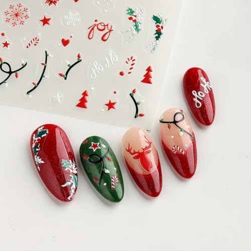 Qdsuh 5D Embossed Christmas Nail Art Stickers - 4 Sheets Winter Decals