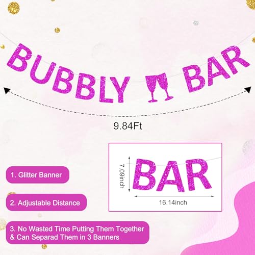 Bubbly Bar Banner Pre-Strung Hot Pink Mimosa Bar Bunting for Bridal Shower