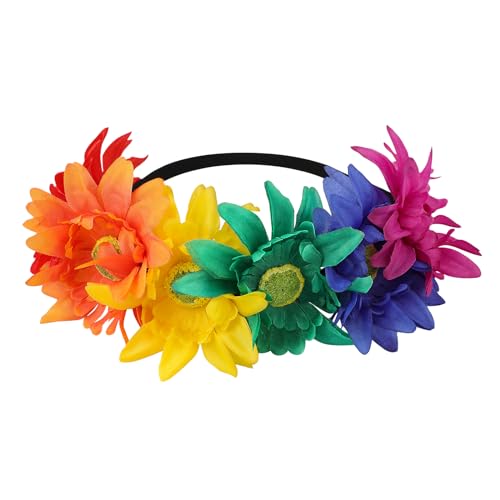 NQEUEPN Rainbow Flower Crown Headband for Pride Party and Festival