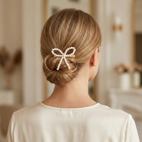 Pearl Hair Clips - 4 Pcs Elegant Bow Hair Accessories Non-Slip Duckbill