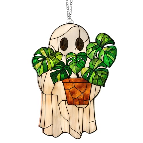 Ghost Plant Stained Glass Suncatcher - Acrylic Halloween Hanging Ornament