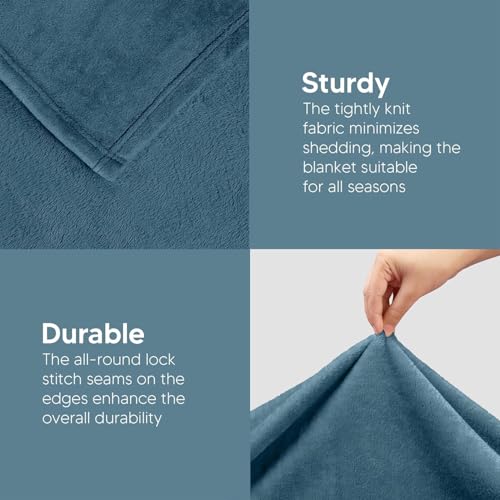 Utopia Bedding Flannel Fleece Blanket, Twin Size 60x80 Inch - Stone Blue