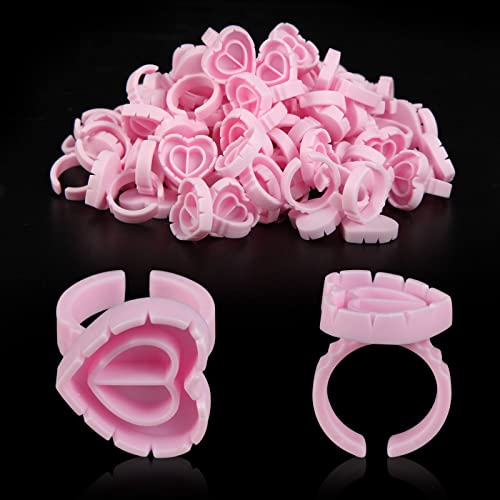Disposable Lash Glue Rings for Eyelash Extensions 100 Pcs Pink