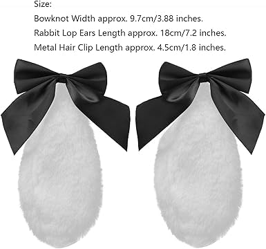 Black Plush Bunny Lop Ears Hair Clips with Bow Kawaii Rabbit Hairpins