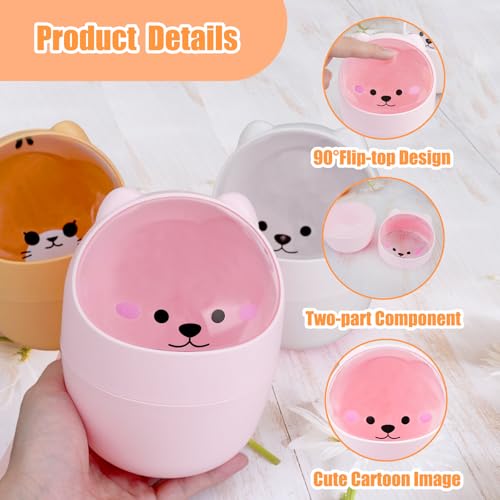 Kawaii Bear Desktop Trash Can - Pink Mini Countertop Wastebasket