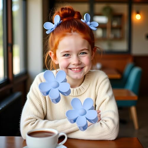 Blue Matte Flower Hair Claw Clip Non-Slip Hair Accessory for Women