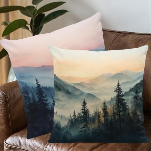 Misty Forest Throw Pillow Covers Set of 4 - 18x18 Inch Polyester