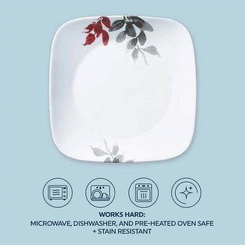 Corelle Kyoto Leaves Dinnerware Set - 16pc Service for 4 | Chip & Break Resistant, White