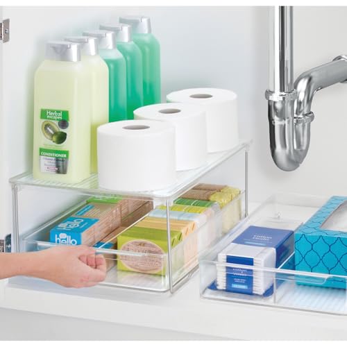 iDesign Stackable Bathroom Shelf Riser - 16-Inch Clear Countertop Organizer