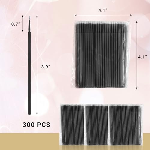 KIUSOWAYD 300 Count Disposable Micro Applicator Brushes for Eyelash Extensions Black
