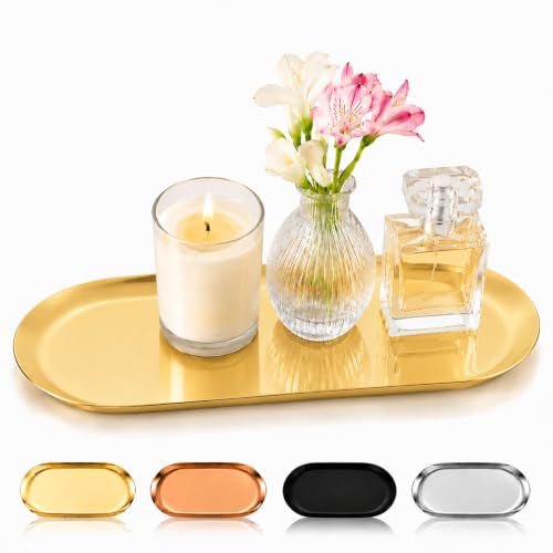 Small Gold Decorative Tray for Jewelry, Perfume & Keys