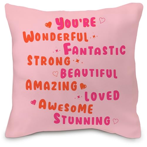 You're Amazing Pink Preppy Pillow Cover 18x18 - Flannel Throw Pillow Case