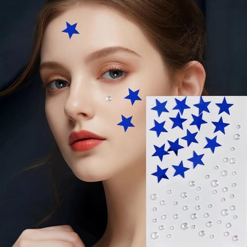 4th of July Rhinestone Star Face Gems Self-Adhesive Stickers with Tweezers
