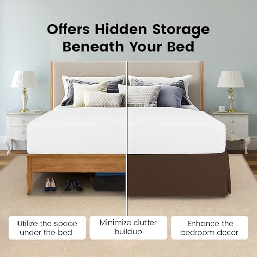 King Bed Skirt 16 Inch Drop - Pleated Microfiber, Brown