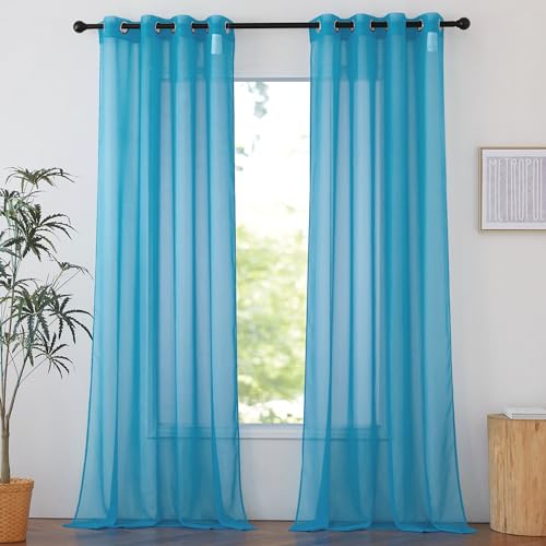 NICETOWN Teal Sheer Window Curtains, 54" x 108", 2 Panels