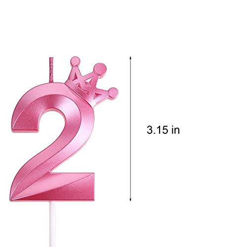 Glitter Pink Number 2 Birthday Candle - 3.15 Inch Crown Topper