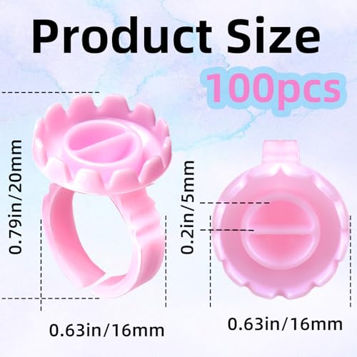 100 Pcs Disposable Lash Glue Rings for Eyelash Extensions - Pink