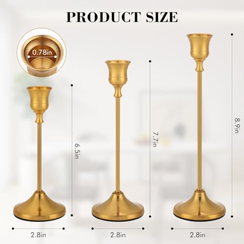 Gothic Brass Taper Candle Holders Set - 3 Heights for Home Decor