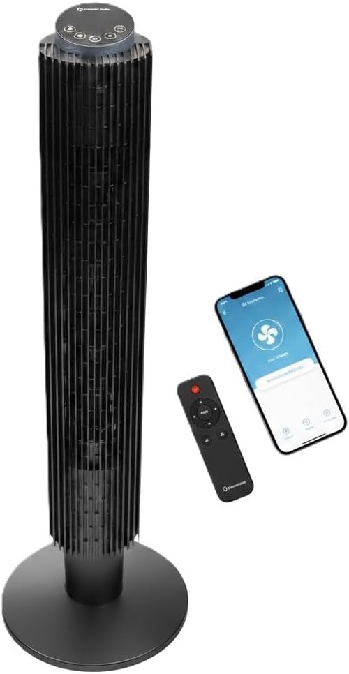 Comfort Zone Smart Wi-Fi Oscillating Tower Fan - Bladeless, 5 Speeds, Remote Control, 36-42" Height