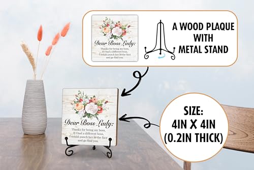 Boss Lady Wood Plaque Sign with Stand Desk Decor Inspirational Quote Gift