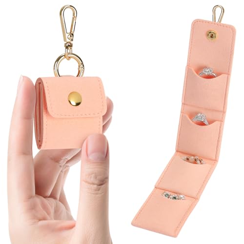 KUKUVR Mini Travel Jewelry Organizer Case with Keychain - Pink