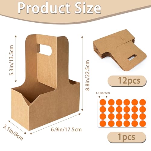 2 Cup Drink Carrier with Handle - 12 Pack Brown Disposable Coffee Carrier
