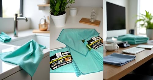 Microfiber Cleaning Cloths 12x12 Inch Teal - Multi-Purpose, Lint-Free, 10 Pack