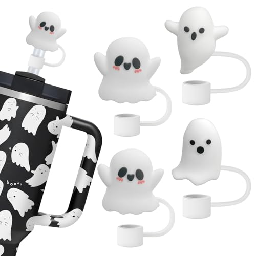 Halloween Ghost Straw Topper for Stanley Cup - 4 Pack Silicone Covers