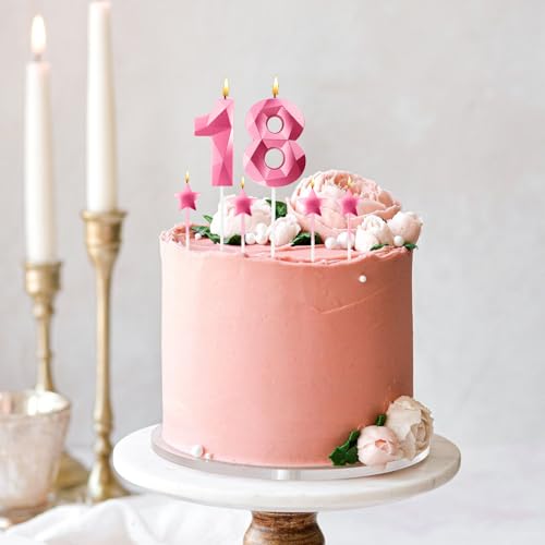Pink Number 2 Birthday Candle and Star Cake Topper Set 3D Diamond Design