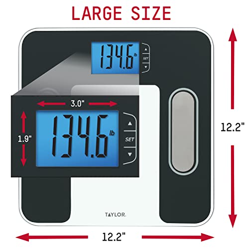Taylor Digital Glass Body Composition Scale, Bathroom Scale for Body Weight, Measures Body Fat, Body Water, Muscle Mass and BMI, 10-User Recognition, FSA HSA Eligible, 400 lb Capacity, White and Black