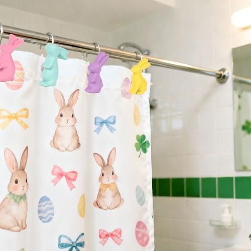 Easter Bunny Shower Curtain Hooks Set - Resin & Metal Decor for Bathroom & Home