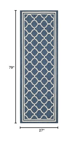 SAFAVIEH Courtyard Collection 2'3" x 6'7" Navy/Beige CY6918 Trellis Indoor-Outdoor Waterproof Easy-Cleaning Patio Backyard Mudroom Runner-Rug