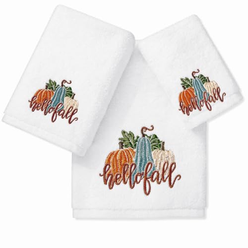 Fall Embroidered Cotton Towels Set - Harvest Pumpkin Decor, Kitchen & Bath Hand & Washcloths
