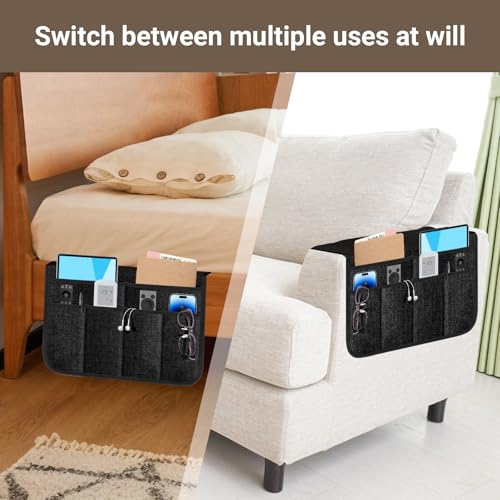 Meeall Non-Slip Armchair Caddy & Remote Control Holder - Black, 6 Pockets