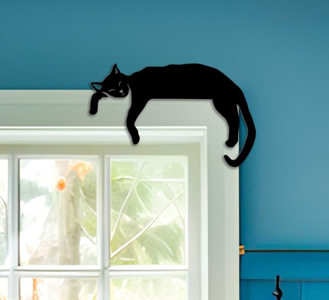 Wooden Black Cat Door Corner Decor - 7.87 Inch Cat Lover Home Accent