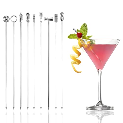 9PCS Stainless Steel Martini Picks - Reusable Cocktail Skewers