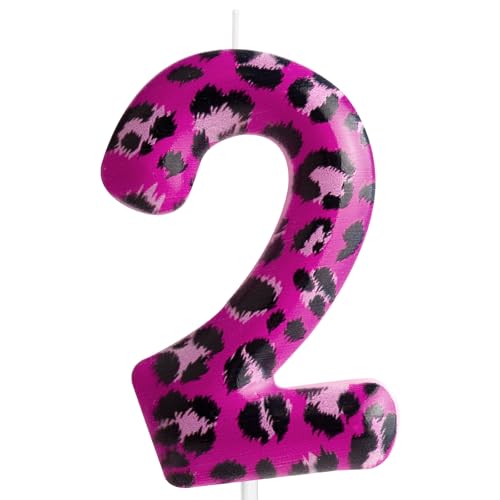 Pink Leopard Number 2 Birthday Candle - Animal Theme Decor