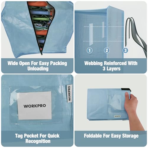 WORKPRO Extra Large Moving Bags - 6 Pack, Dusty Blue Backpack Storage Totes
