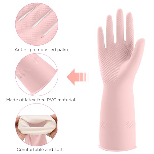 IUCGE Reusable Rubber Cleaning Gloves for Household & Dishwashing - Pink, Medium