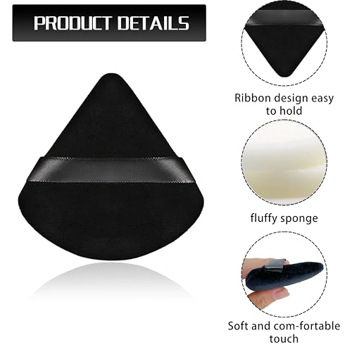 Triangle Powder Puff with Travel Case Reusable Velour Makeup Sponge 8 Pcs