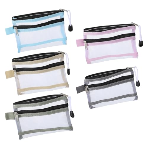 LXUEJIE 5 Pack Mini Mesh Zipper Pouches 5.7x4.3 Inch Travel Bags