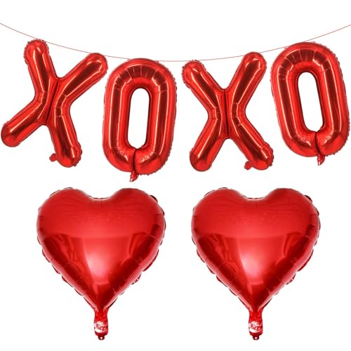 Valentine's Day XOXO & Heart Balloons Set - 6 Pcs Red Decorations