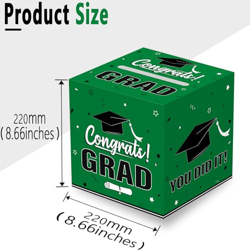 Green Graduation Card Box 2026 - Foldable Party Decor