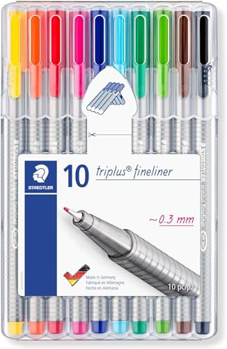 Staedtler Triplus Fineliner Pens - 0.3mm Fine Point, Assorted Colors (Pack of 10)