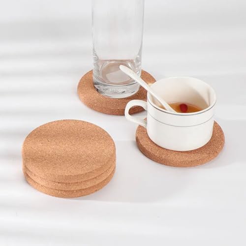 10-Piece Cork Coaster Set, 0.39-Inch Extra Thick Natural Drink Coasters