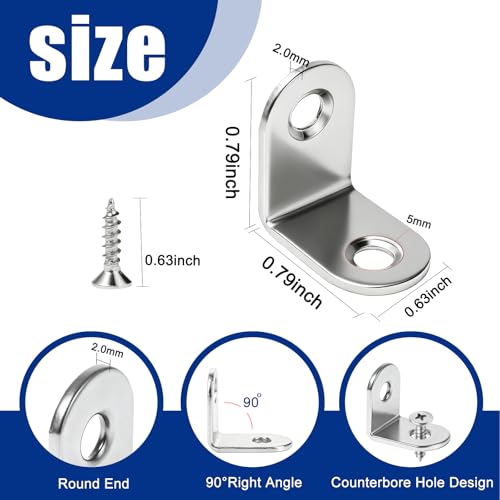 Stainless Steel L Brackets for Shelves – Corner Reinforcement Braces, 24 Pack with Screws